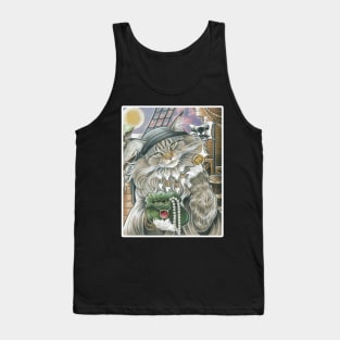 Cat Pirate Treasure - White Outlined Version Tank Top